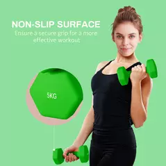 SPORTNOW Set of 6 Hex Dumbbells, Neoprene Weights Pair with Non-Slip Grip, Home Gym Fitness Training Equipment, 2 x 3kg, 2 x 4kg, 2 x 5kg, Pink, Purple, Green - 6