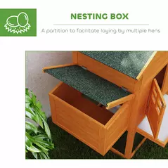 PawHut Wooden Chicken Coop with Run, Nesting Box, Slide-out Tray, Ramp, Perches, Asphalt Roof, 179 x 67 x 115cm - 6