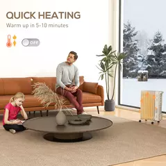 HOMCOM 2000W Quiet Oil Filled Radiator, 9 Fin Energy Efficient Portable Electric Heater with 3 Heat Settings, Adjustable Thermostat, Safety Tip Over, Overheat Protection, for Home, White - 5