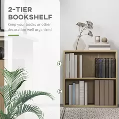 HOMCOM 2 Tier Bookshelf, Low Bookcase with Adjustable Shelf, 2 Compartments for Home Office, Living Room, Study, Natural - 5