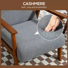 HOMCOM Armchair with Wide Seat, Boucle Accent Chair, Thick Padded Occasional Chair with Solid Wood Frame for Living Room Bedroom Home Office Reception Balcony, Grey - 5