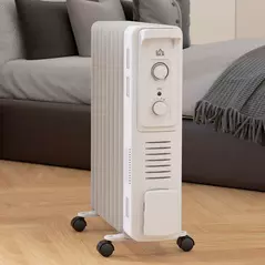 HOMCOM 2000W Quiet Oil Filled Radiator, 9 Fin Energy Efficient Portable Electric Heater with 3 Heat Settings, Adjustable Thermostat, Safety Tip Over, Overheat Protection, for Home, White - 9