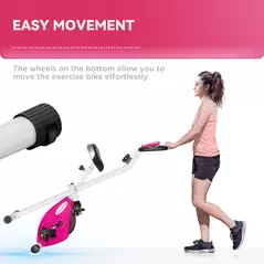 SPORTNOW Folding and Quiet Exercise Bike with 8-Level Magnetic Resistance and Heart Rate Sensor, for Home Gym, Pink and White - 7