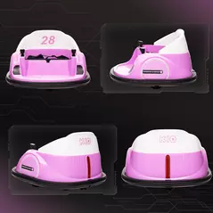 AIYAPLAY 360° Rotation Kids Bumper Car, 12V Waltz Car with Remote Control, Dual Joystick, Music, Lights, Pink - 9