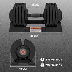 SPORTNOW 2 x 24KG Adjustable Dumbbells Set, 4-in-1 Weights Set with Storage Tray and Non-Slip Handle, Home Gym Fitness Equipment, Black - 3