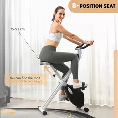 SPORTNOW Folding and Quiet Exercise Bike with 8-Level Magnetic Resistance and Heart Rate Sensor, for Home Gym, Black and White - 6