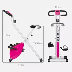 SPORTNOW Folding and Quiet Exercise Bike with 8-Level Magnetic Resistance and Heart Rate Sensor, for Home Gym, Pink and White - 3