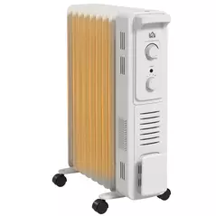 HOMCOM 2000W Quiet Oil Filled Radiator, 9 Fin Energy Efficient Portable Electric Heater with 3 Heat Settings, Adjustable Thermostat, Safety Tip Over, Overheat Protection, for Home, White - 1