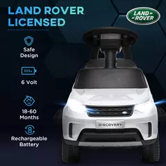 AIYAPLAY 2-in-1 Land Rover Licensed 6V Kids Electric Ride On Car, Sliding Car w/ Headlights, Music, for 18-60 Months, White - 5