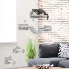 PawHut 4-Piece Cat Wall Shelves with Steps, Ladder, Jumping Platforms, Light Grey - 2