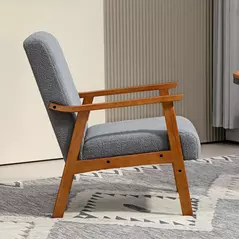 HOMCOM Armchair with Wide Seat, Boucle Accent Chair, Thick Padded Occasional Chair with Solid Wood Frame for Living Room Bedroom Home Office Reception Balcony, Grey - 7