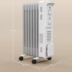 HOMCOM 1500W Quiet Oil Filled Radiator, 7 Fin Energy Efficient Portable Electric Heater with 3 Heat Settings, Adjustable Thermostat, Safety Tip Over, Overheat Protection, for Home, White - 3
