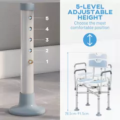 HOMCOM Aluminium Shower Chair, with Padded Seat - Light Blue - 5