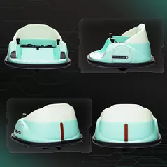 AIYAPLAY 360° Rotation Kids Bumper Car, 12V Waltz Car with Remote Control, Dual Joystick, Music, Lights, Green - 9