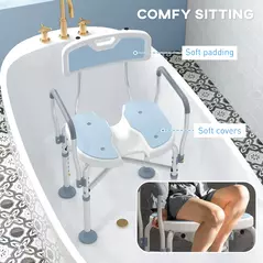 HOMCOM Aluminium Shower Chair, with Padded Seat - Light Blue - 8