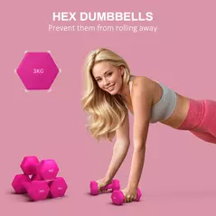 SPORTNOW Set of 6 Hex Dumbbells, Neoprene Weights Pair with Non-Slip Grip, Home Gym Fitness Training Equipment, 2 x 3kg, 2 x 4kg, 2 x 5kg, Pink, Purple, Green - 4