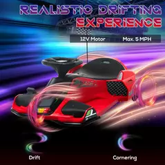 HOMCOM 12V Kids Electric Go Kart with Music, LED Lights, Slow Start, Red - 4