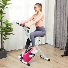 SPORTNOW Folding and Quiet Exercise Bike with 8-Level Magnetic Resistance and Heart Rate Sensor, for Home Gym, Pink and White - 2