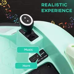 AIYAPLAY 360° Rotation Kids Bumper Car, 12V Waltz Car with Remote Control, Dual Joystick, Music, Lights, Green - 5