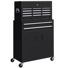 HOMCOM Portable Tool Box, Metal Tool Chest on Wheels with 6 Drawers for Garage and Workshop, Black - 1