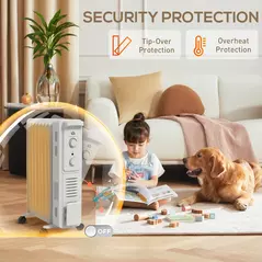 HOMCOM 2000W Quiet Oil Filled Radiator, 9 Fin Energy Efficient Portable Electric Heater with 3 Heat Settings, Adjustable Thermostat, Safety Tip Over, Overheat Protection, for Home, White - 7