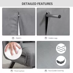 HOMCOM Two-Seater Click-Clack Sofa Bed - Light Grey - 6