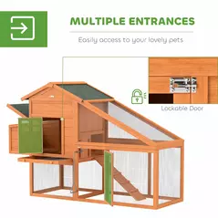 PawHut Wooden Chicken Coop with Run, Nesting Box, Slide-out Tray, Ramp, Perches, Asphalt Roof, 179 x 67 x 115cm - 5