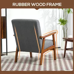 HOMCOM Armchair with Wide Seat, Boucle Accent Chair, Thick Padded Occasional Chair with Solid Wood Frame for Living Room Bedroom Home Office Reception Balcony, Grey - 6