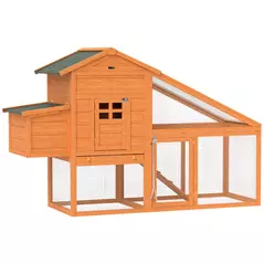 PawHut Wooden Chicken Coop with Run, Nesting Box, Slide-out Tray, Ramp, Perches, Asphalt Roof, 179 x 67 x 115cm - 1