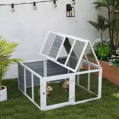 PawHut Rabbit Hutch with Openable Foldable Roof, Light Grey - 8