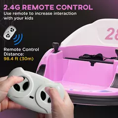AIYAPLAY 360° Rotation Kids Bumper Car, 12V Waltz Car with Remote Control, Dual Joystick, Music, Lights, Pink - 6