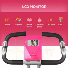 SPORTNOW Folding and Quiet Exercise Bike with 8-Level Magnetic Resistance and Heart Rate Sensor, for Home Gym, Pink and White - 4