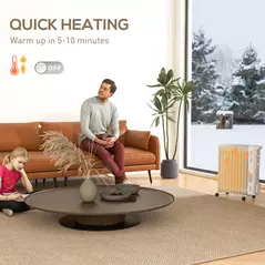 HOMCOM 2.5kW 11 Fin Oil-Filled Radiator - White - 5