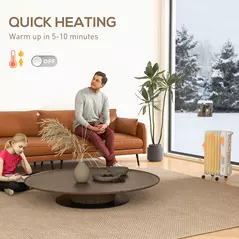 HOMCOM 1500W Quiet Oil Filled Radiator, 7 Fin Energy Efficient Portable Electric Heater with 3 Heat Settings, Adjustable Thermostat, Safety Tip Over, Overheat Protection, for Home, White - 5