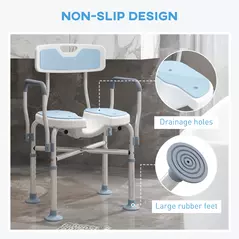 HOMCOM Aluminium Shower Chair, with Padded Seat - Light Blue - 7