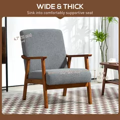 HOMCOM Armchair with Wide Seat, Boucle Accent Chair, Thick Padded Occasional Chair with Solid Wood Frame for Living Room Bedroom Home Office Reception Balcony, Grey - 4