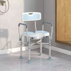 HOMCOM Aluminium Shower Chair, with Padded Seat - Light Blue - 2
