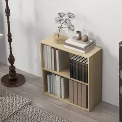 HOMCOM 2 Tier Bookshelf, Low Bookcase with Adjustable Shelf, 2 Compartments for Home Office, Living Room, Study, Natural - 7