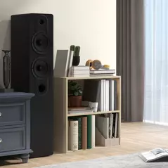 HOMCOM 2 Tier Bookshelf, Low Bookcase with Adjustable Shelf, 2 Compartments for Home Office, Living Room, Study, Natural - 6