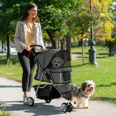 PawHut 3 Wheel Pet Stroller for Small and Miniature Dogs, Charcoal Grey - 2