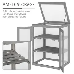 Outsunny 3-tier Wood Greenhouse Garden Polycarbonate Cold Frame Balcony Grow House w/ Storage Shelf for Plants, Flowers, Dark Grey - 6