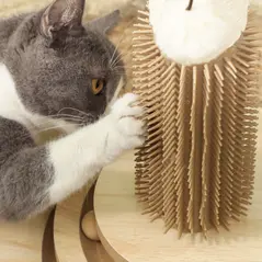 PawHut 49cm 5 in 1 Cat Scratching Post with Sisal Post, Track Ball, Self Grooming Brush, Hanging Toy Ball, Feather, Oak Tone - 8