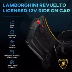 AIYAPLAY Lamborghini Revuelto Licensed 12V Ride on Car w/ Butterfly Doors, Transport Wheels, Suspension, Remote Control, Black - 4