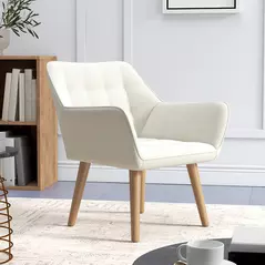 HOMCOM Accent Chair, Arm Chair with Wide Arms, Slanted Back, Thick Padding and Rubber Wooden Legs for Living Room, Cream White - 7