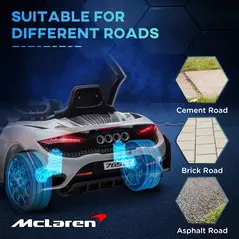 AIYAPLAY McLaren 765LT Licensed 12V Kids Electric Ride on Car with Butterfly Doors, Remote Control, Transport Wheels, Grey - 7