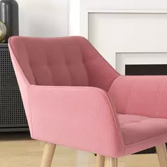 HOMCOM Accent Chair, Arm Chair with Wide Arms, Slanted Back, Thick Padding and Rubber Wooden Legs for Living Room, Pink - 8