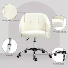HOMCOM 46-56 cm Teddy Fleece Office Chair - Cream - 6