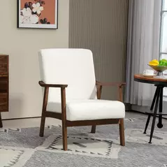 HOMCOM Boucle Seat Mid Century Accent Chair - White - 2