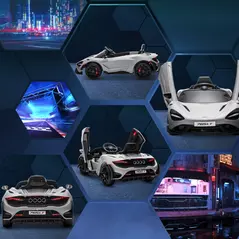 AIYAPLAY McLaren 765LT Licensed 12V Kids Electric Ride on Car with Butterfly Doors, Remote Control, Transport Wheels, Grey - 9