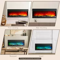 HOMCOM 1800W 15-40℃ Adjustable Flame Glass Panel Convector Heater, 127cm - 8